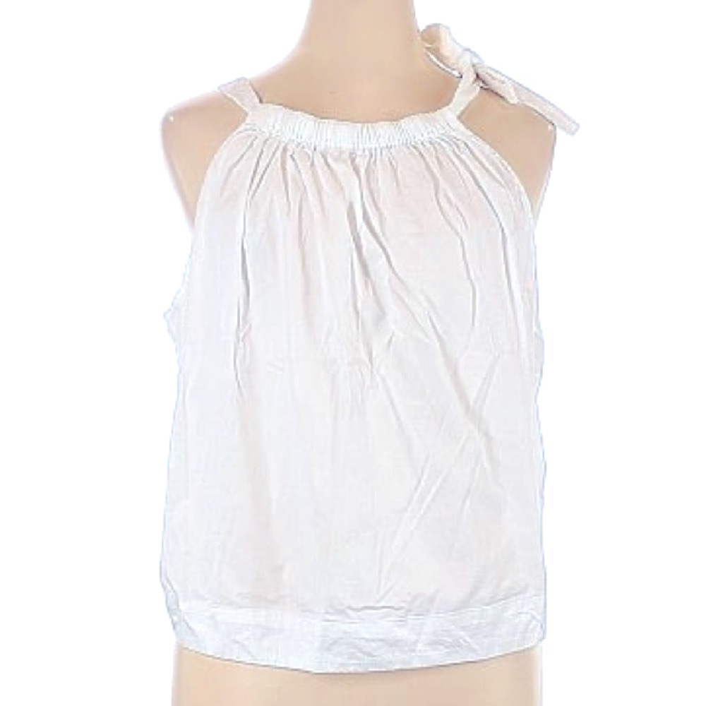 FREE ASSEMBLY Preppy White Cotton Sleeveless Tie Halter Bow Neck Tank Top - Picture 6 of 11